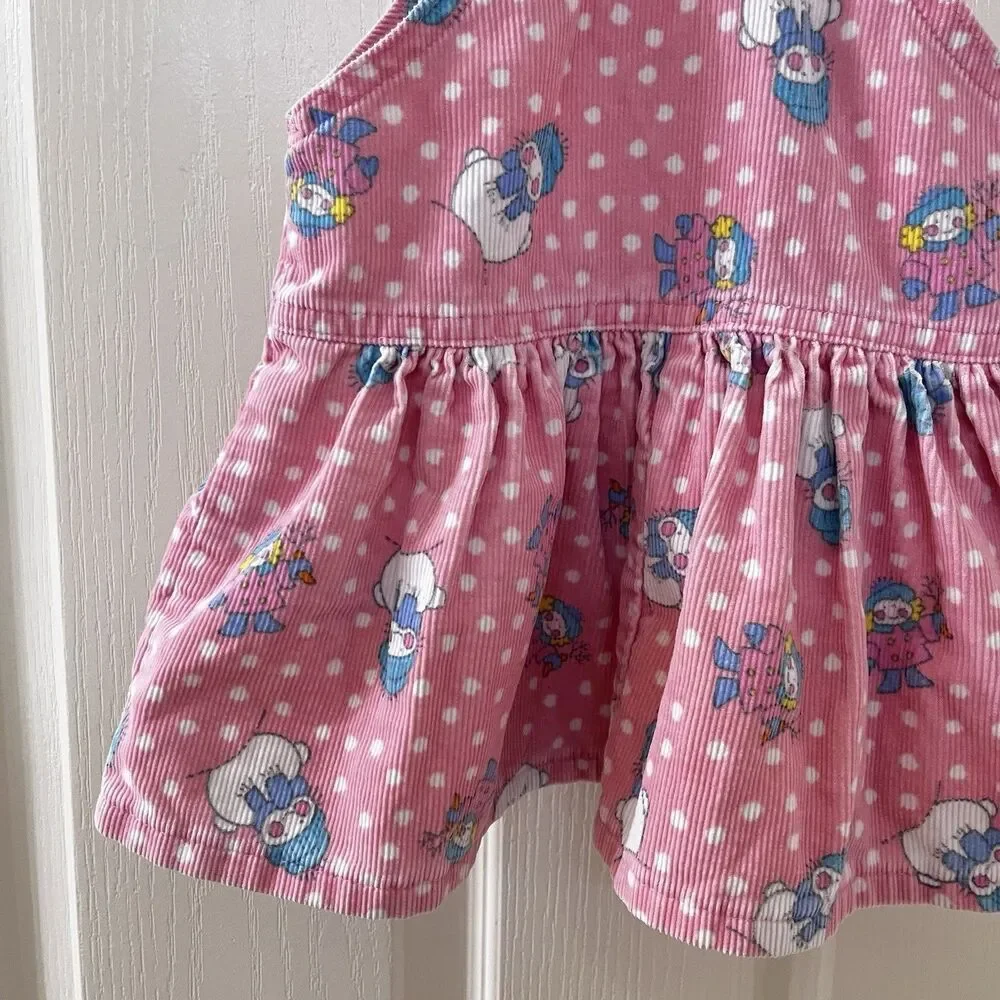 Vintage Oshkosh B'Gosh Pink Corduroy Snowman Overall Dress USA Girls 18 Months